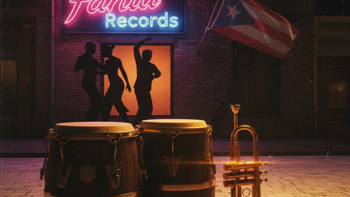 Héctor Lavoe salsa Nuyorican — NYC Spanish Harlem 70s, Fania Records neón, congas, trompeta dorada