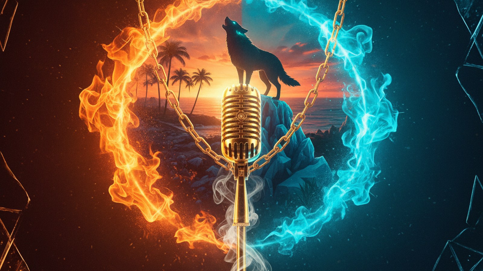 Shakira BZRP Music Sessions Las Mujeres Ya No Lloran — neón estudio, micrófono fuego, loba silueta