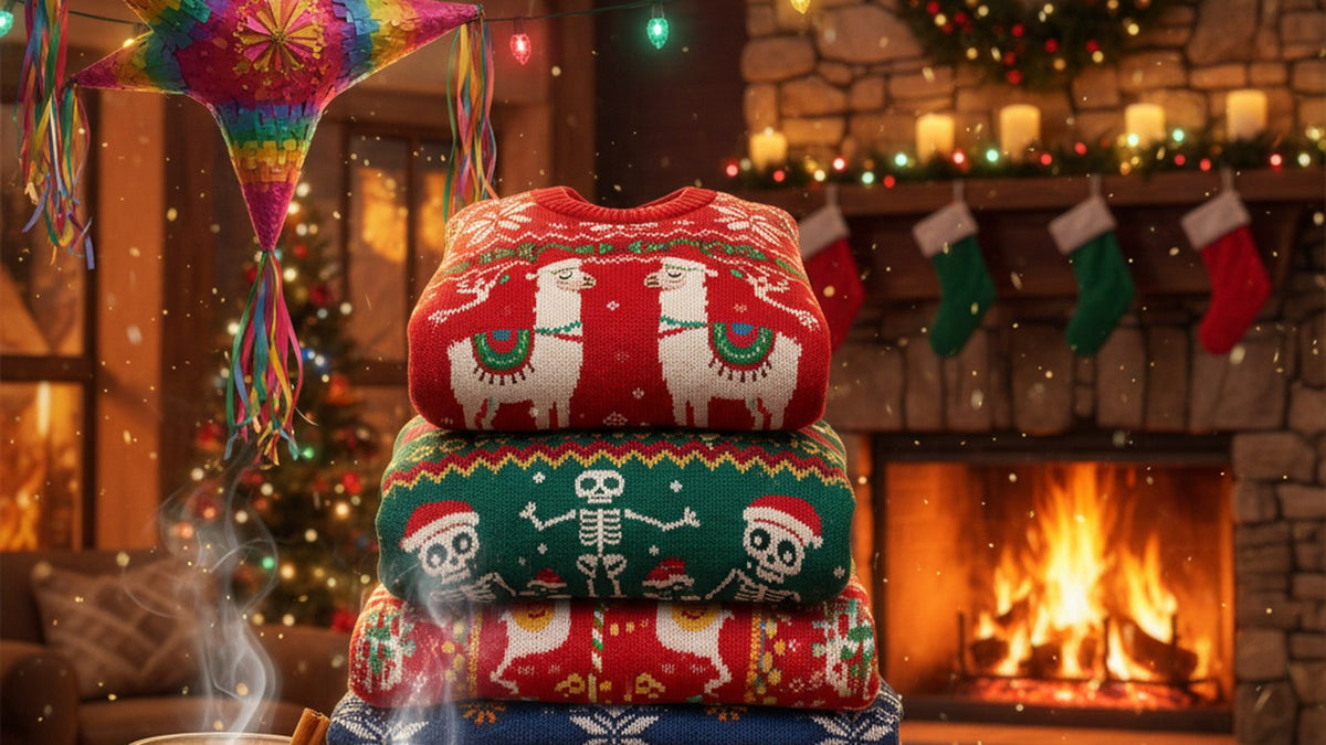 Ugly Sweater Party LATAM 2026 — suéteres navideños llamas calacas, luces Christmas, piñata