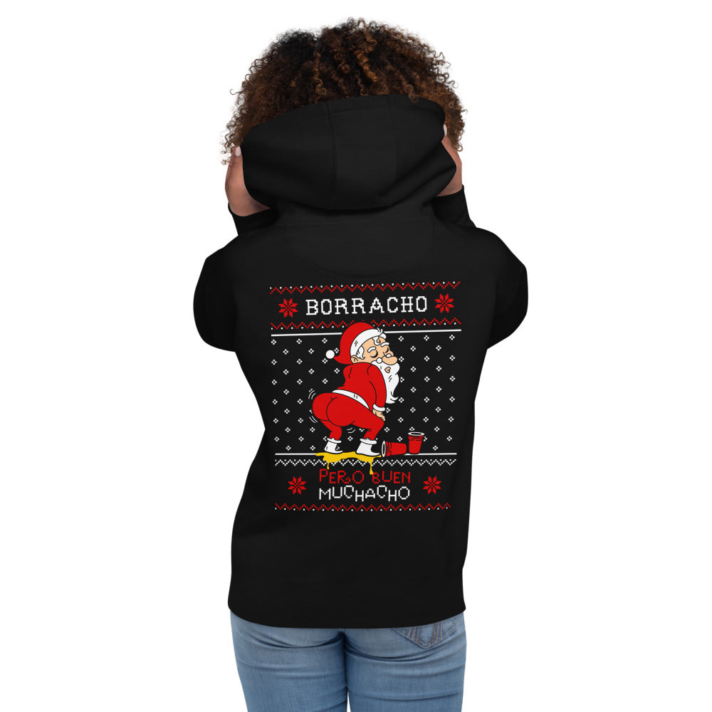 Hoodie Borracho Navideño - Modelo femenina espalda