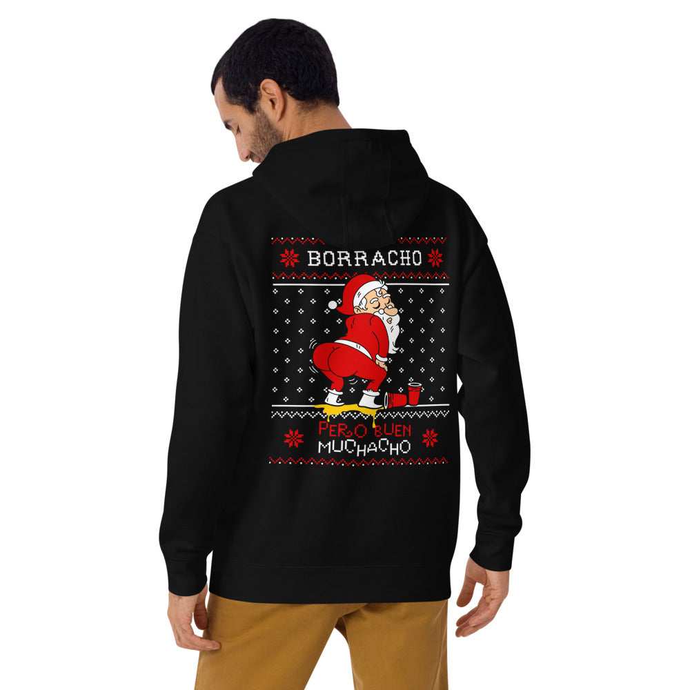 Hoodie Borracho Navideño - Modelo masculino espalda 2