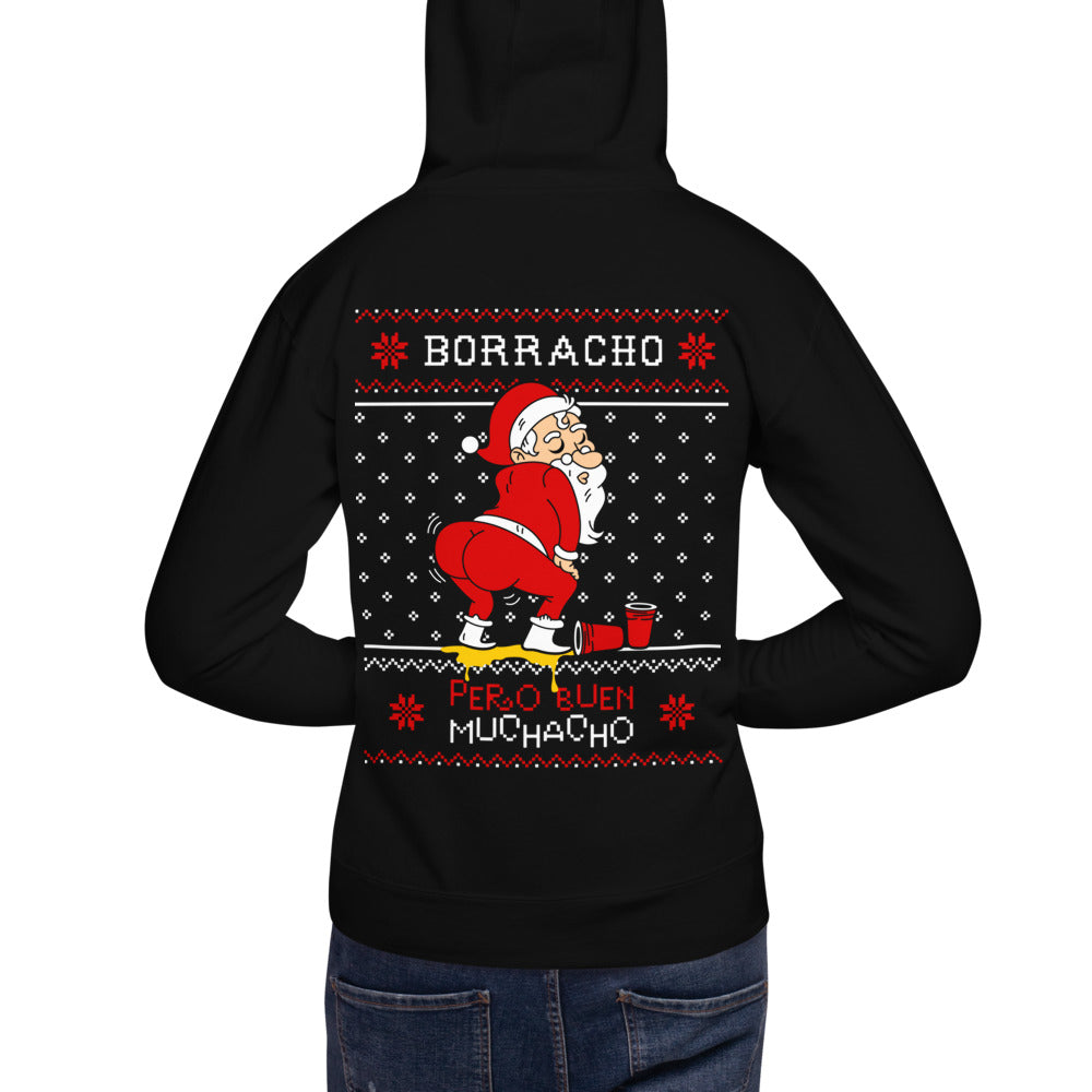 Hoodie Borracho Navideño - Modelo masculino espalda
