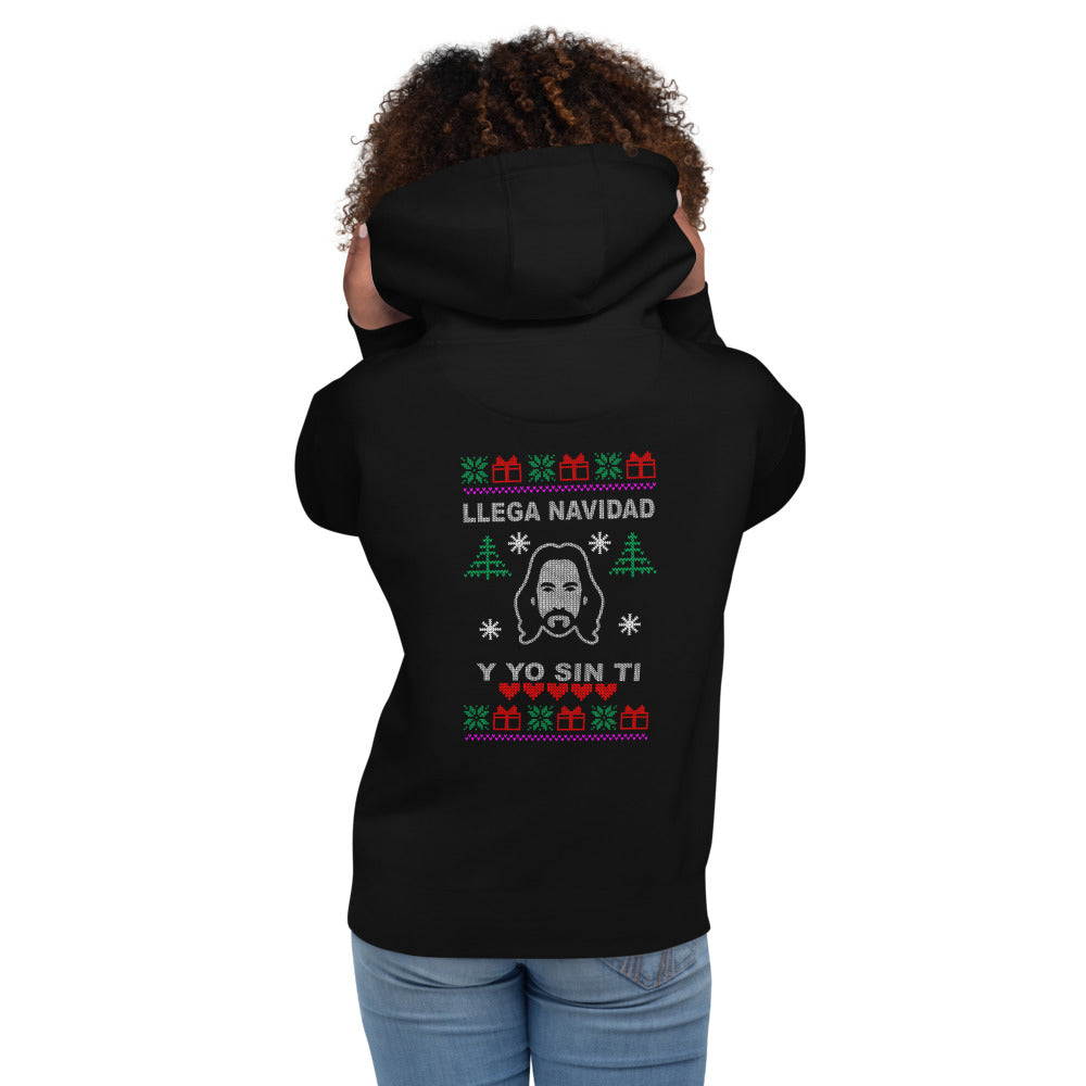 Hoodie Llega Navidad - Modelo femenina espalda
