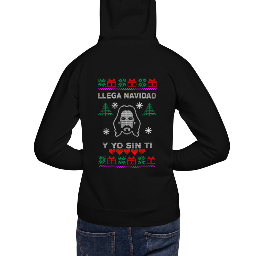 Hoodie Llega Navidad - Modelo masculino espalda