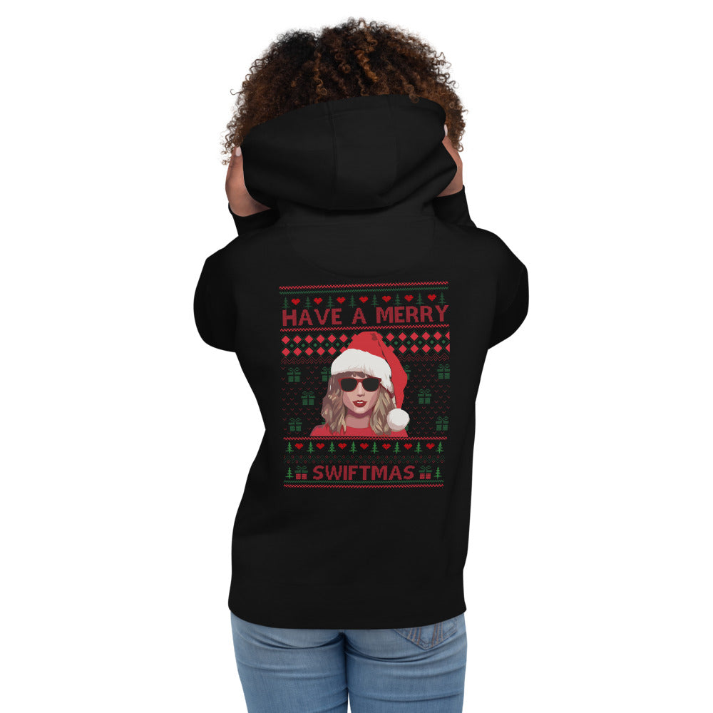 Hoodie Merry Swiftmas to All - Modelo femenina espalda
