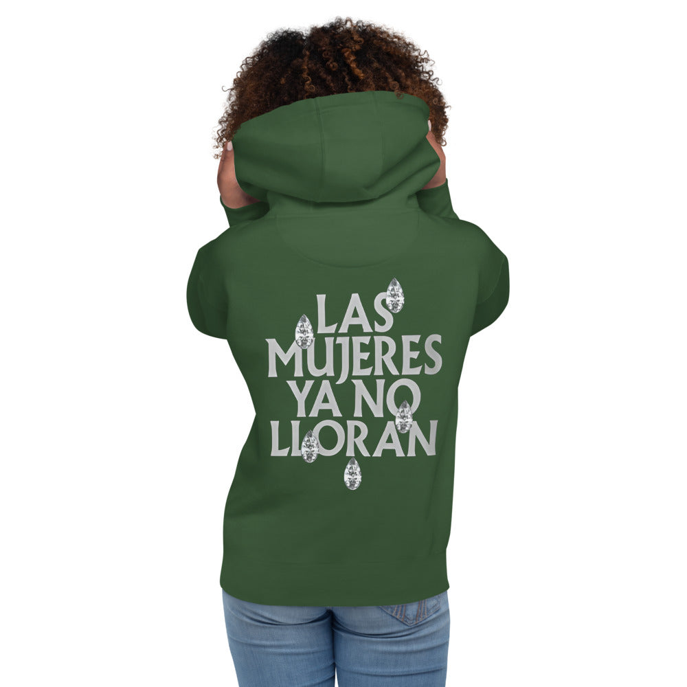 Hoodie Las mujeres ya no lloran - Modelo femenina espalda