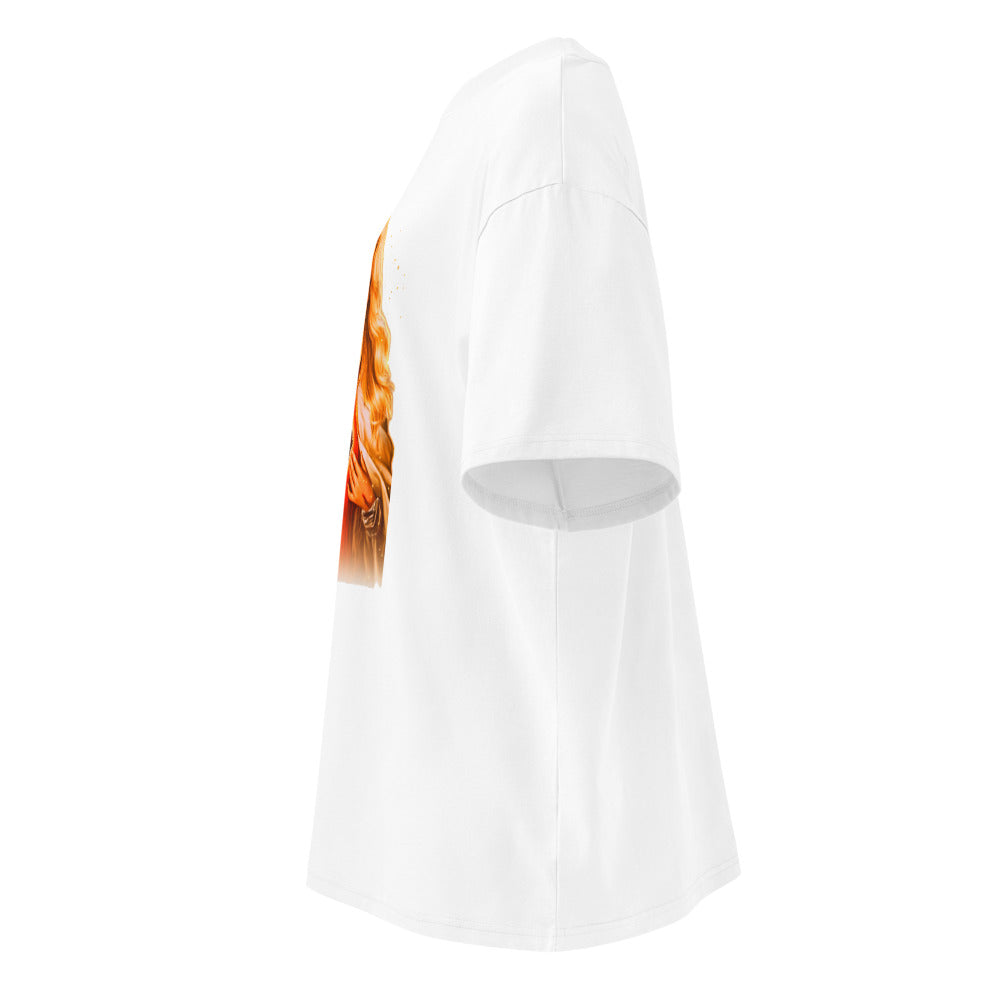 Oversize Sagrado Corazón Mujer Rubia Manto Dorado - Lateral fantasma