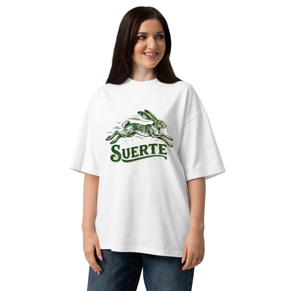 Oversize Suerte Liebre Saltando Verde - Modelo femenina