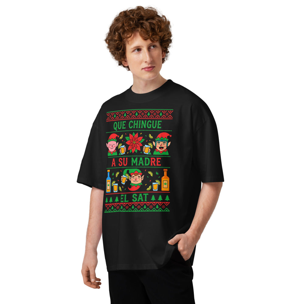 Oversize Elfos Navideños Brindis Ugly Sweater - Modelo masculino