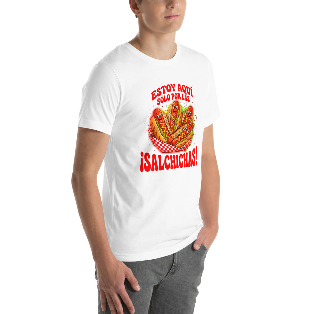 Playera Estoy Aquí Solo Por Las Salchichas - Modelo masculino lateral