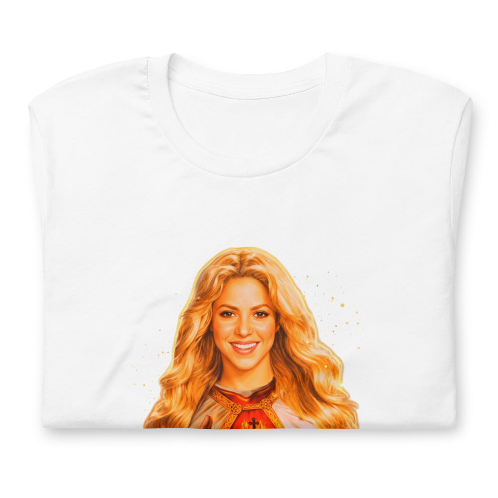 Playera Sagrado Corazón Mujer Rubia Manto Dorado - Doblado