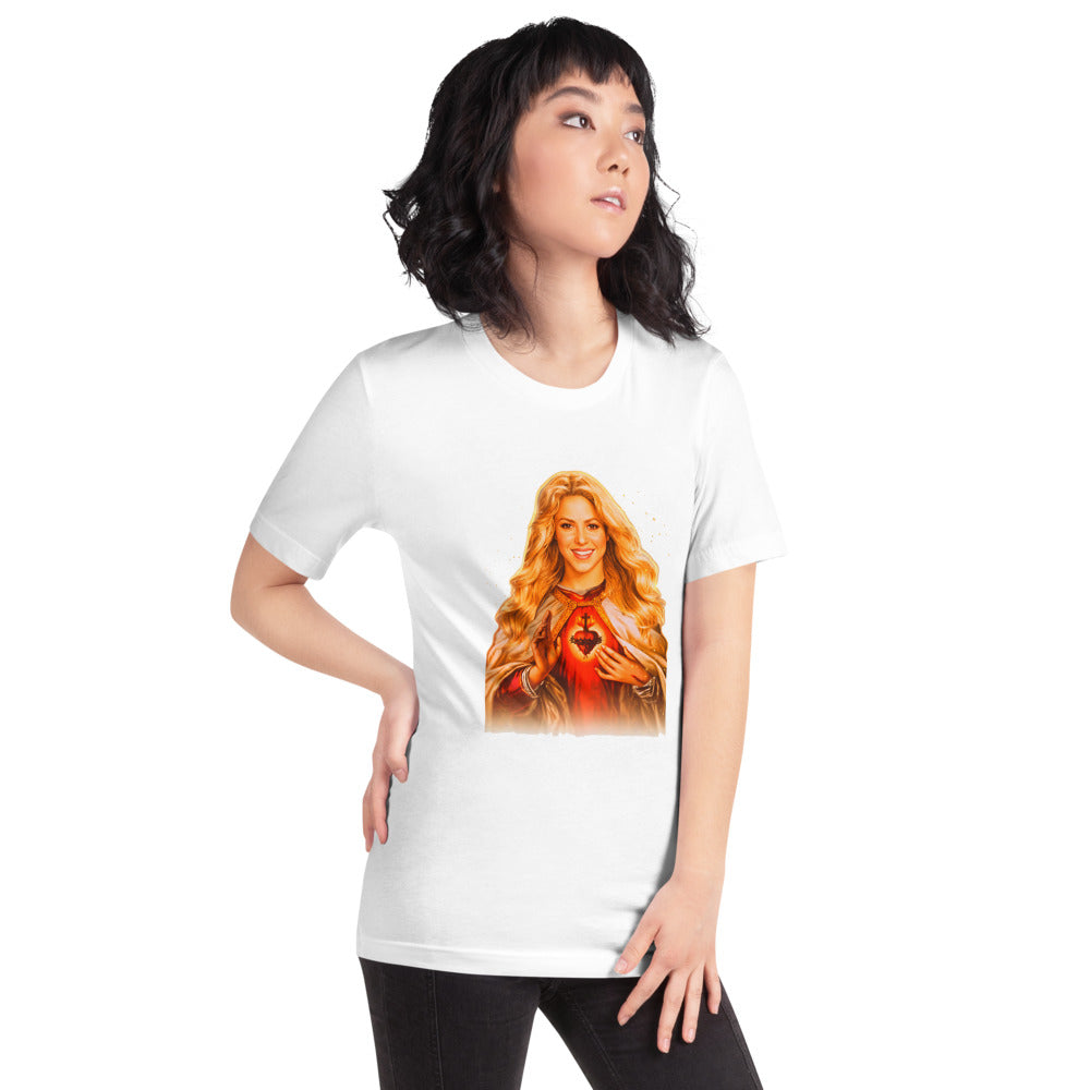 Playera Sagrado Corazón Mujer Rubia Manto Dorado - Modelo femenina