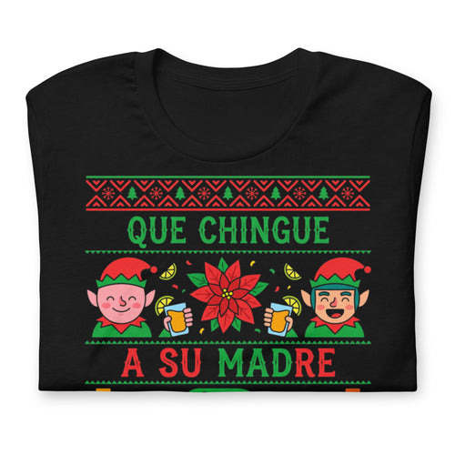Playera Elfos Navideños Brindis Ugly Sweater - Doblado