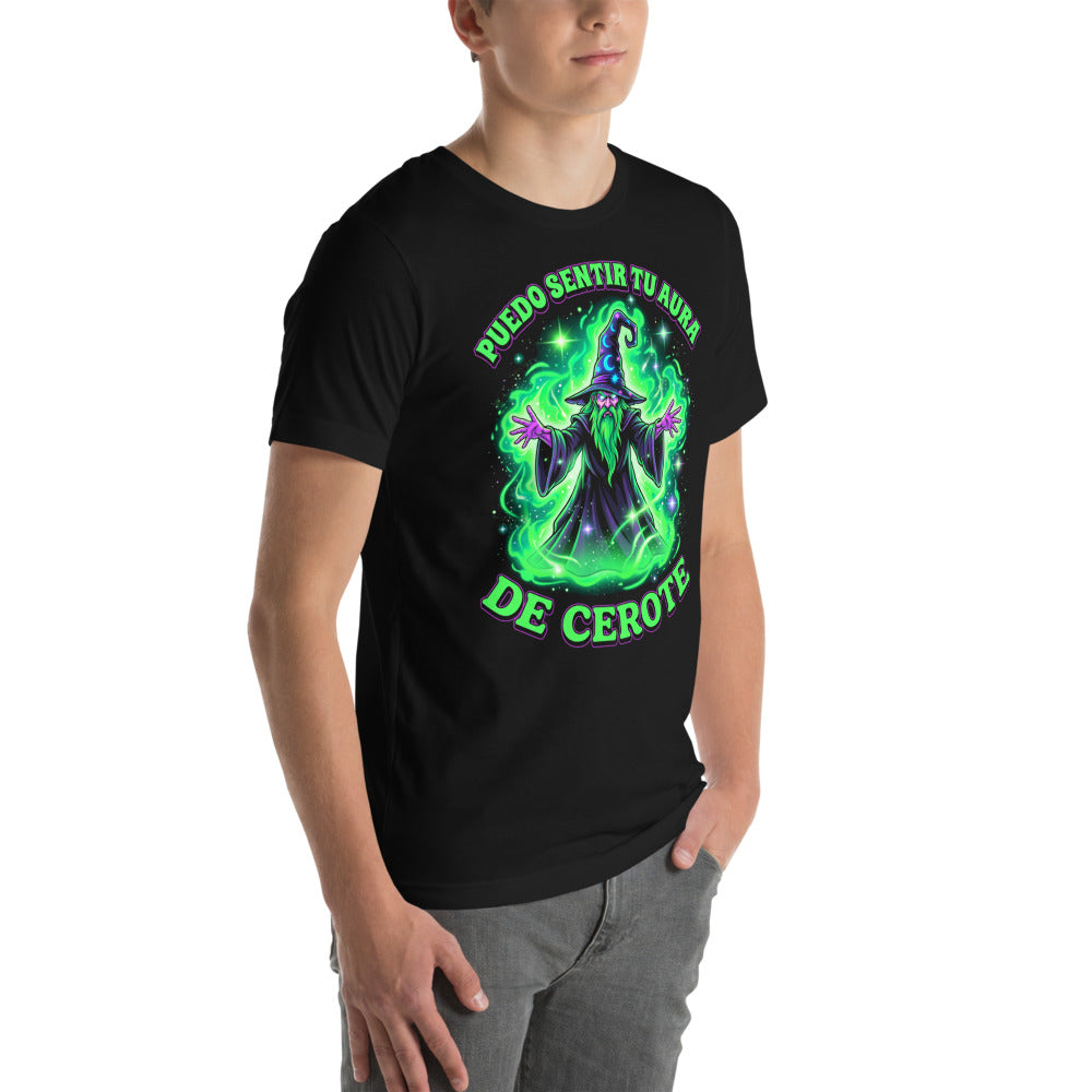 Playera Mago Verde Puedo Sentir Tu Aura De Cerote - Modelo masculino lateral