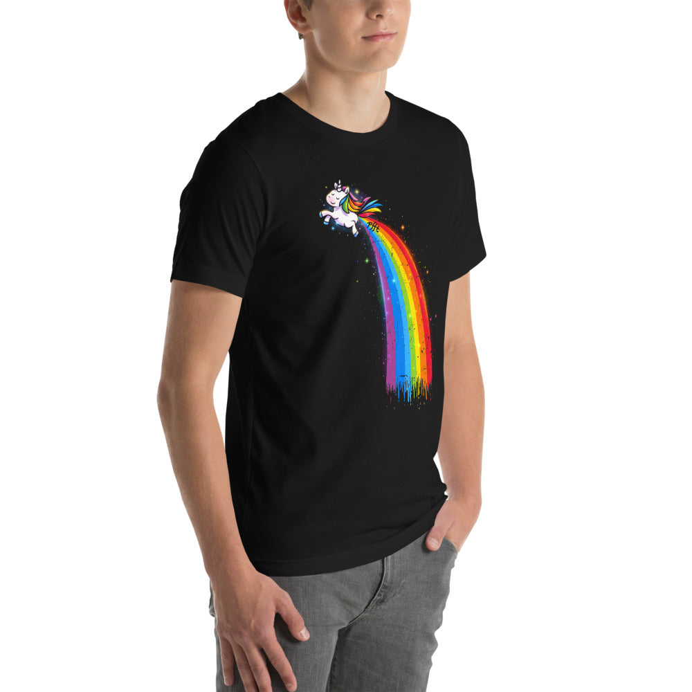 Playera Unicorn Pfft Rainbow Trail - Modelo masculino lateral
