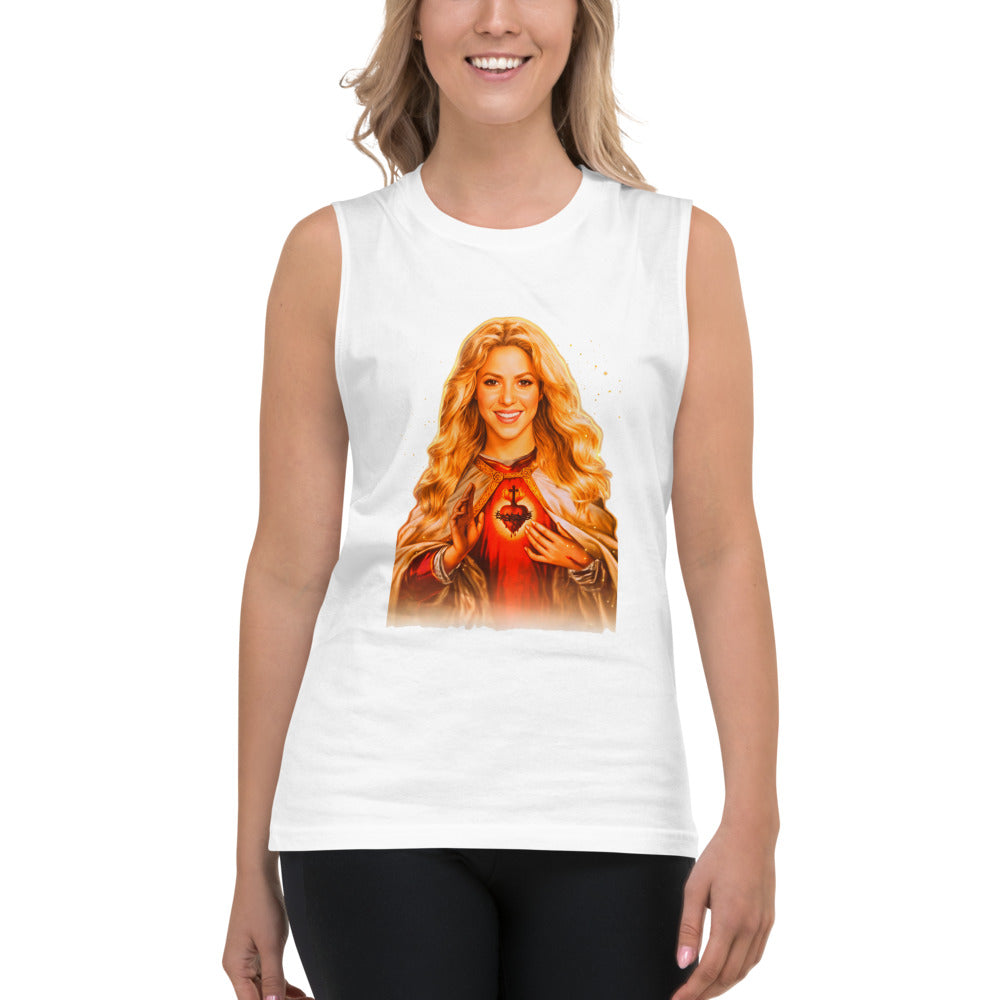 Sin mangas Sagrado Corazón Mujer Rubia Manto Dorado - Modelo femenina