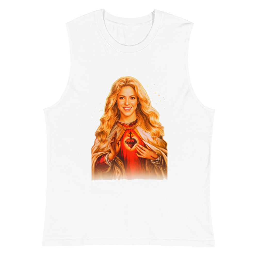 Sin mangas Sagrado Corazón Mujer Rubia Manto Dorado - Plano