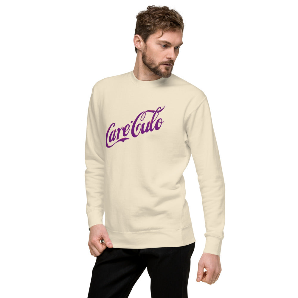 Suéter Parodia Refresco Letra Script Morado - Lateral izquierdo