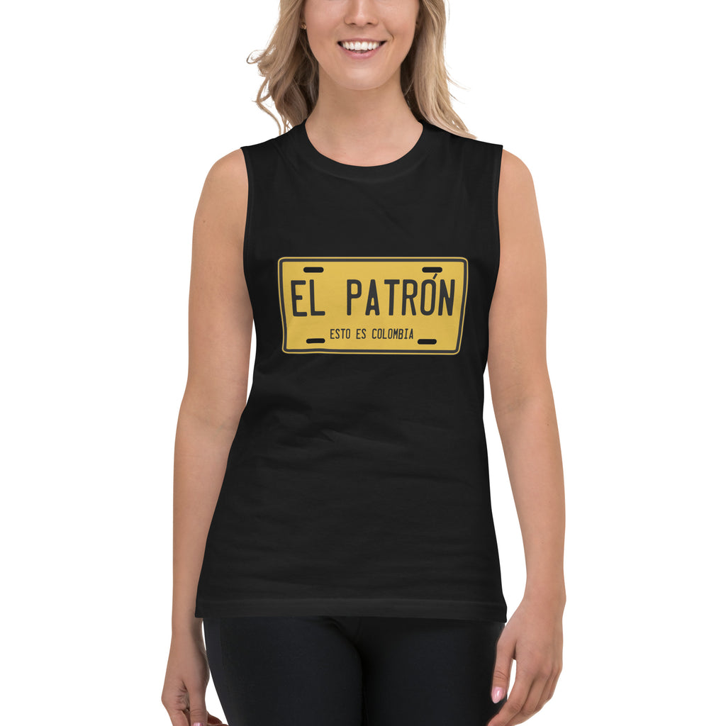 Camiseta sin mangas El Patrón Placa: el emblema de orgullo colombiano con calidad excepcional y estampado que resiste el paso del tiempo.