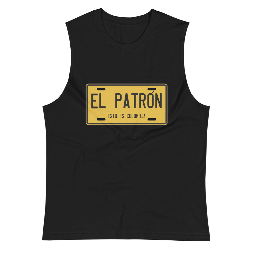 Camiseta sin mangas El Patrón Placa: el emblema de orgullo colombiano con calidad excepcional y estampado que resiste el paso del tiempo.
