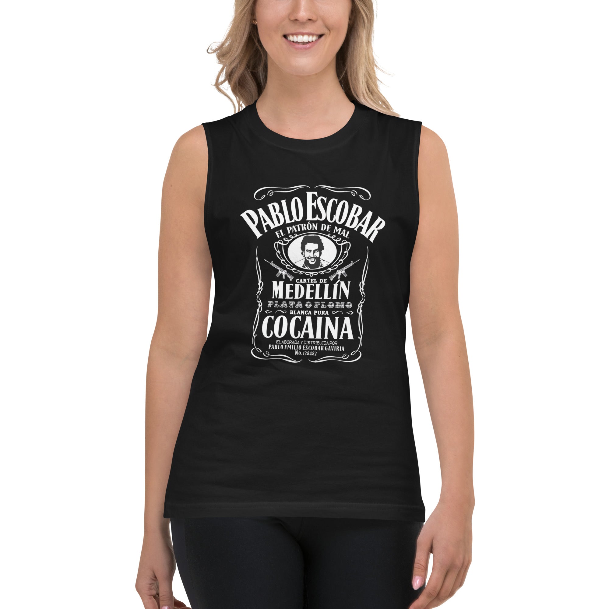 Camiseta sin mangas Pablo Escobar Whisky, Descubre calidad excepcional y estampados duraderos. Encuentra estilo y orgullo en cada prenda.