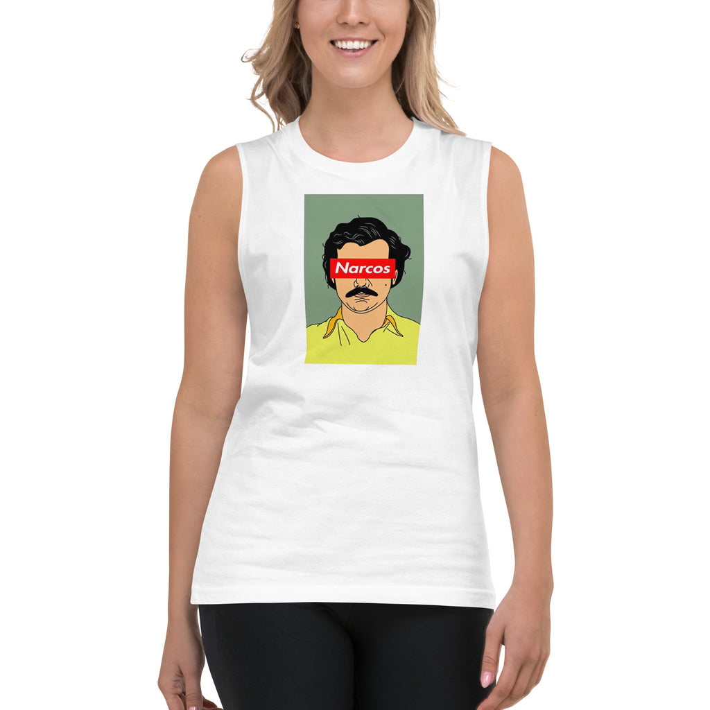 Camiseta sin mangas N@rcos: el emblema de orgullo colombiano con calidad excepcional y estampado que resiste el paso del tiempo.