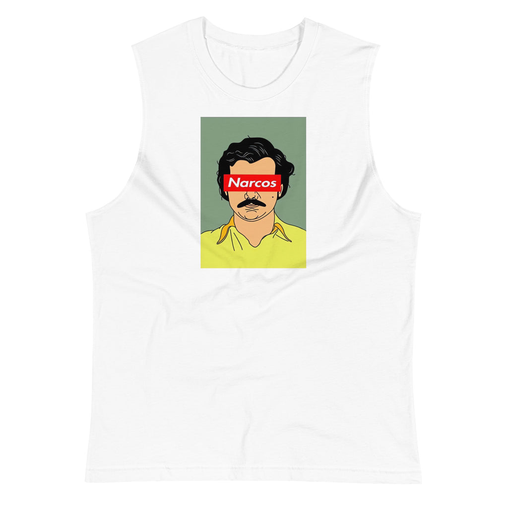 Camiseta sin mangas N@rcos: el emblema de orgullo colombiano con calidad excepcional y estampado que resiste el paso del tiempo.