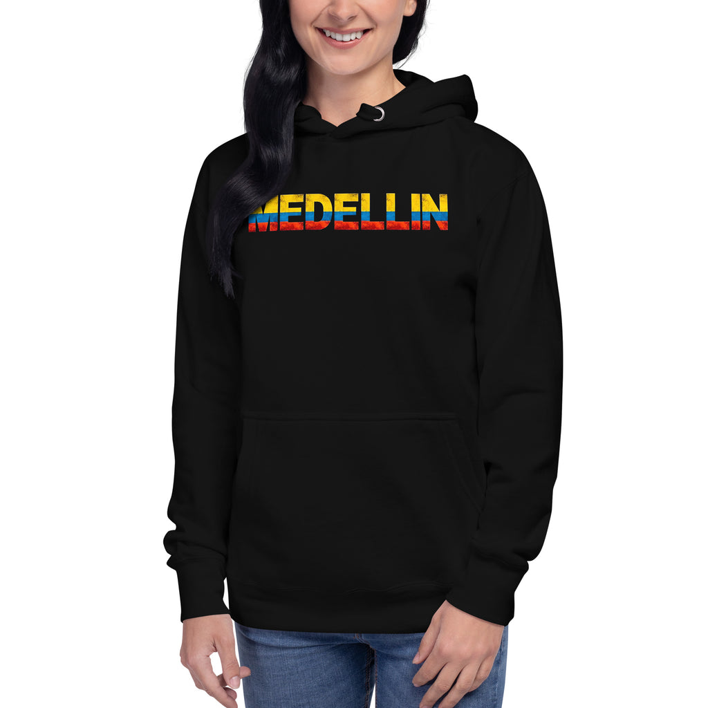 Sudadero con capucha Medellín Col: el emblema de orgullo colombiano con calidad excepcional y estampado que resiste el paso del tiempo.