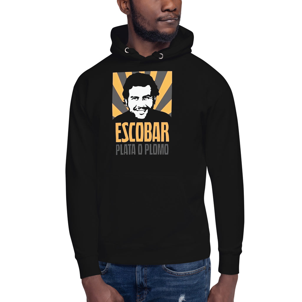 Sudadero con capucha Escobar Plata: el emblema de orgullo colombiano con calidad excepcional y estampado que resiste el paso del tiempo.