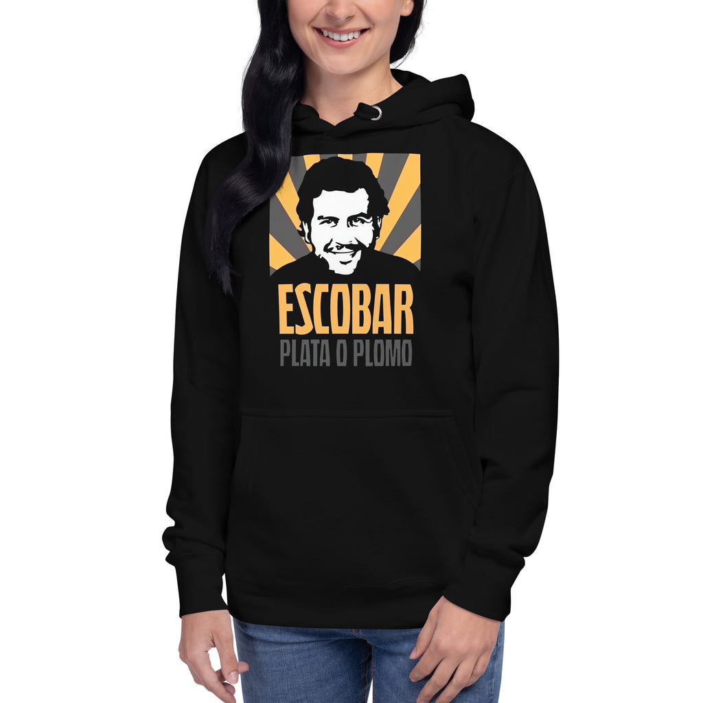 Sudadero con capucha Escobar Plata: el emblema de orgullo colombiano con calidad excepcional y estampado que resiste el paso del tiempo.