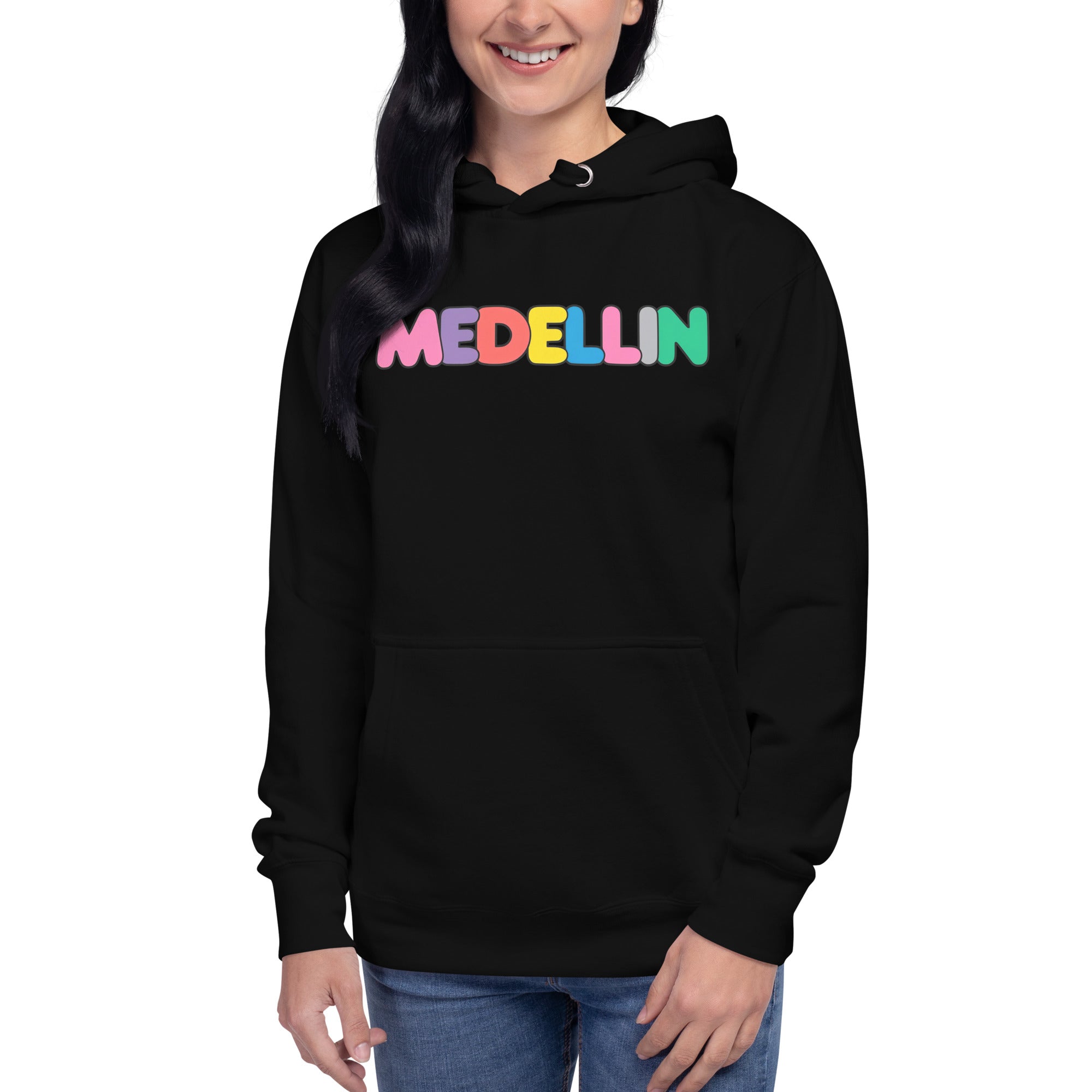 Sudadero con capucha Color Medellin: el emblema de orgullo colombiano con calidad excepcional y estampado que resiste el paso del tiempo.