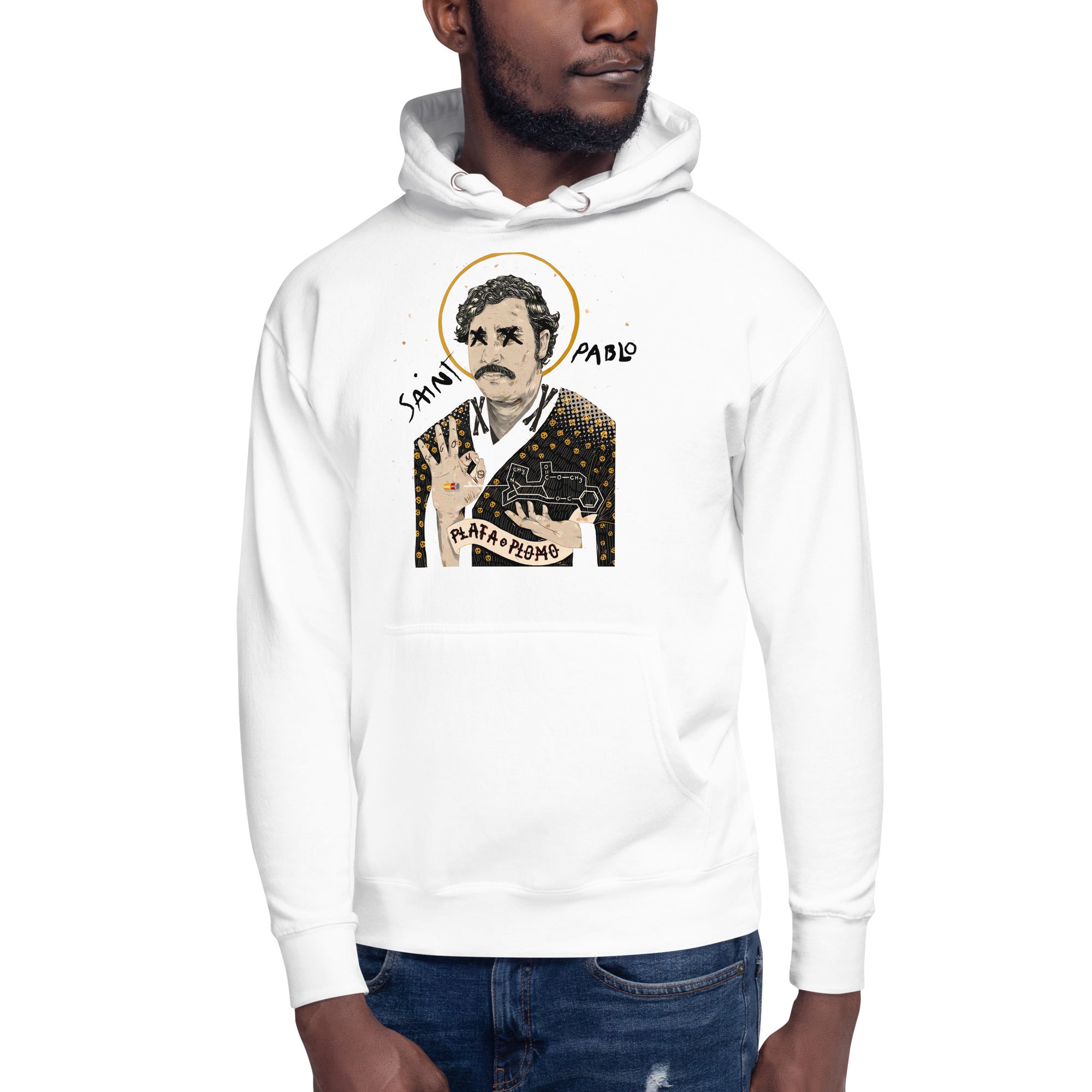 Sudadero con capucha Saint Pablo: el emblema de orgullo colombiano con calidad excepcional y estampado que resiste el paso del tiempo.