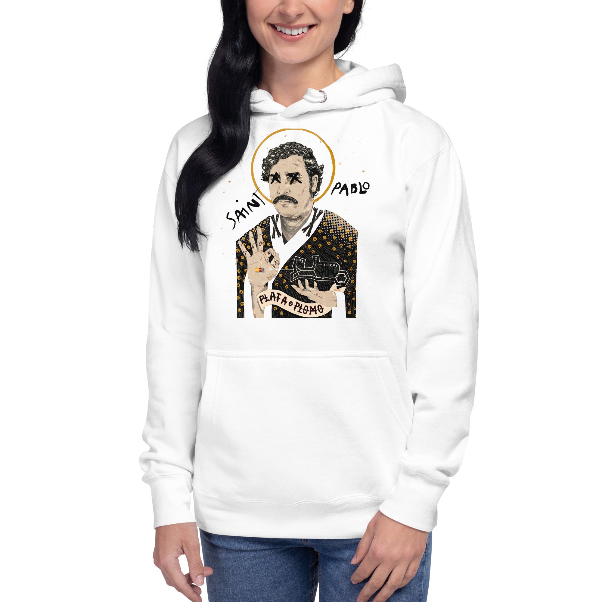 Sudadero con capucha Saint Pablo: el emblema de orgullo colombiano con calidad excepcional y estampado que resiste el paso del tiempo.
