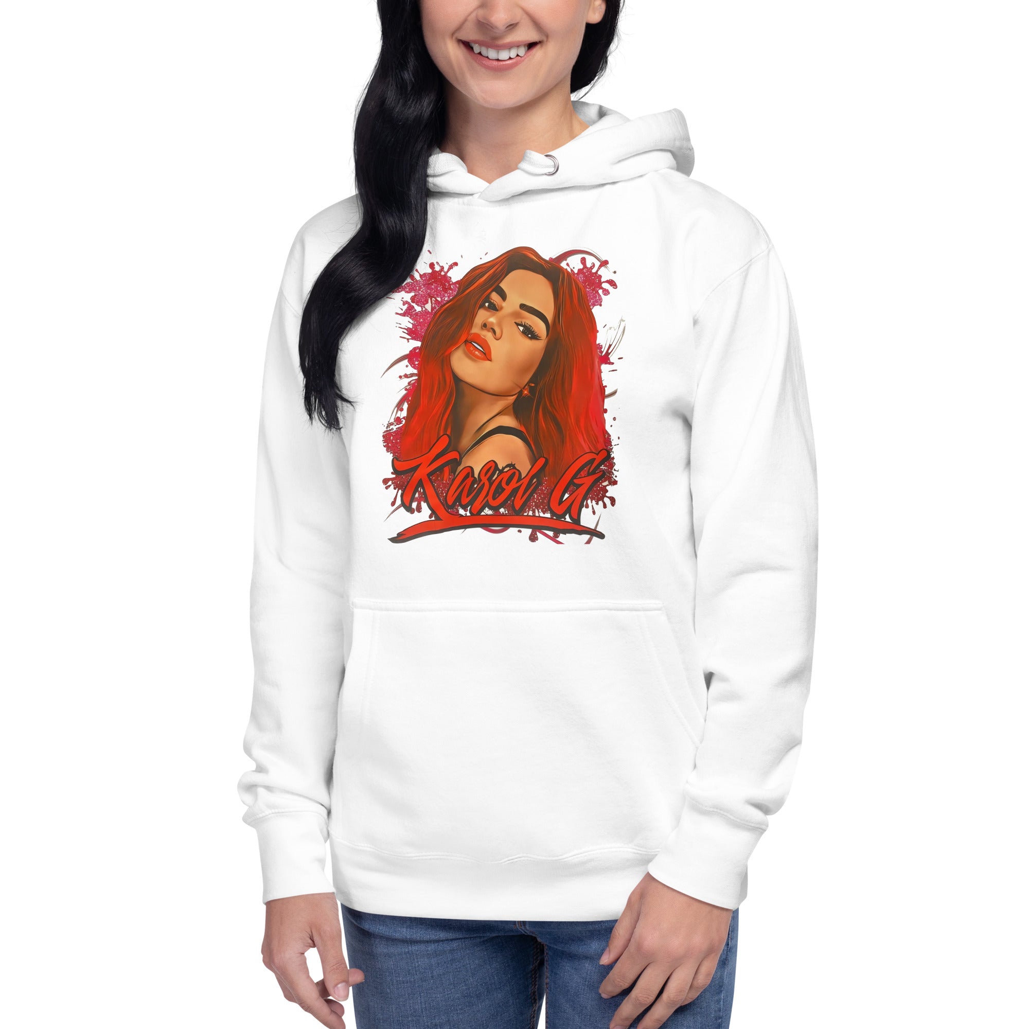 Sudadero con capucha Karol G QLONA: Descubre calidad excepcional y estampados duraderos. Encuentra estilo y orgullo en cada prenda.