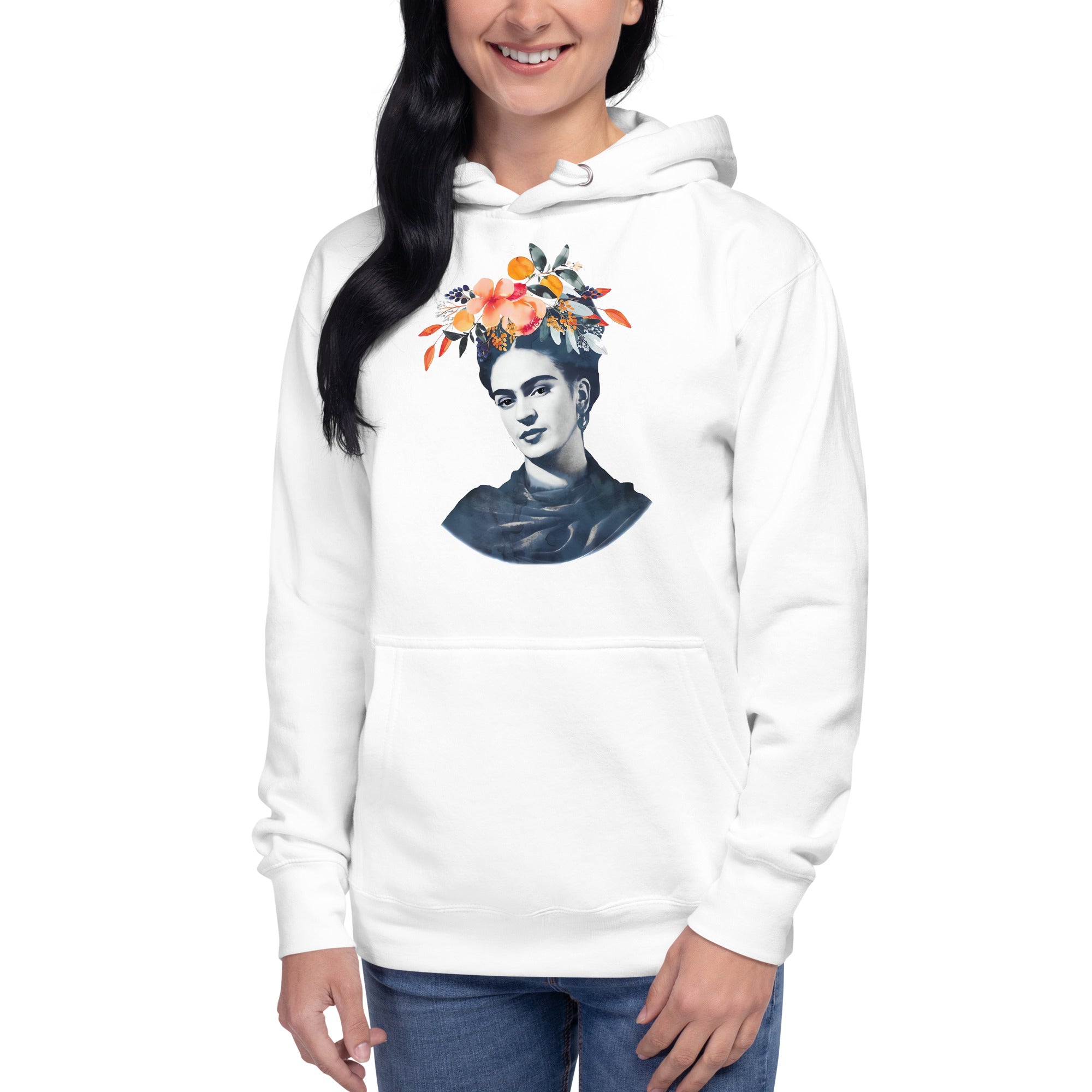 Hoodie de Frida Flowers ,Descubre calidad excepcional y estampados duraderos. Encuentra estilo y orgullo en cada prenda. Compra ahora!