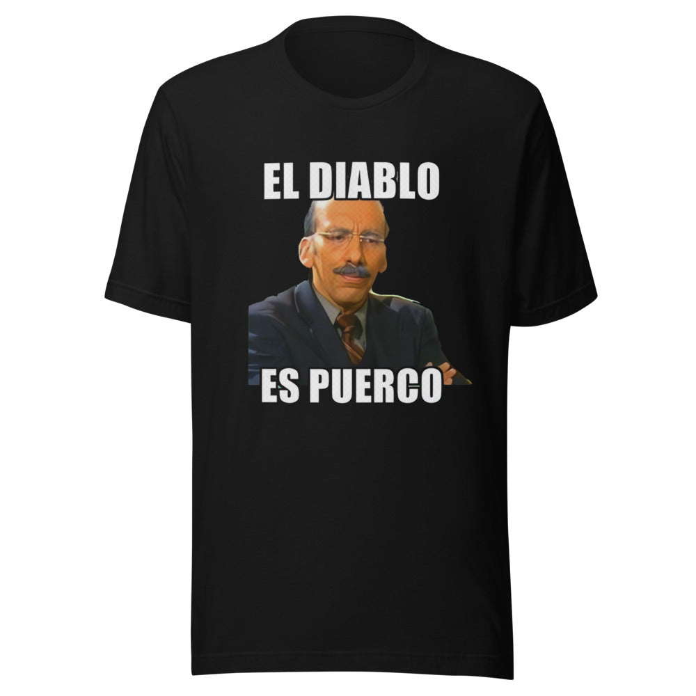 Playera El Diablo Es Puerco Meme Negra