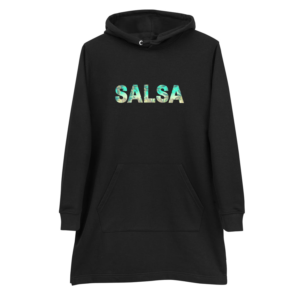Vestido sudadera Salsa: diseño colombiano exclusivo de Losmios, 85% algodón y 15% poliéster reciclado, cómodo y eco-amigable.